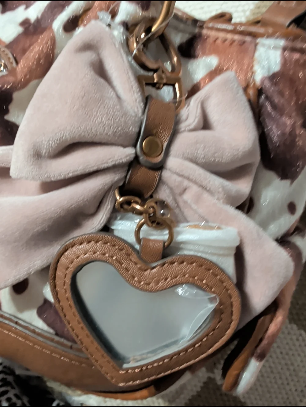 Juicy Couture Brown & White Cowhide Cowgirl Pink Bow Satchel Bag Nwt